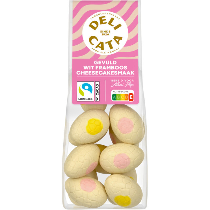 Œufs Pâques Choco Blanc fourré Framboise 150g Delicata