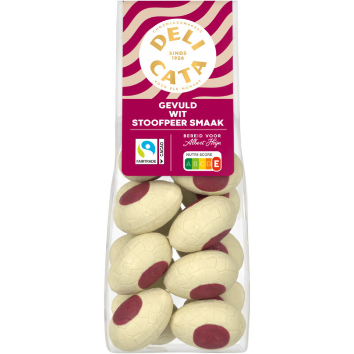 Œufs Pâques Choco Blanc Fourré Poire 150g Delicata