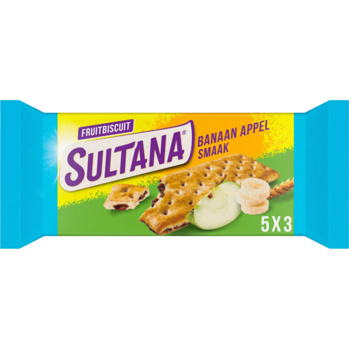 Biscuits Banane Pomme '30% Sucre en Moins" SULTANA 5x3 218g Verkade