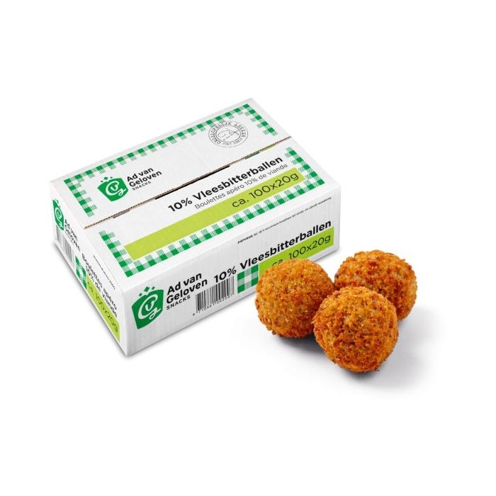 Boulettes apéro Viande 10% Cheval 100 x 20g Ad.Van Geloven