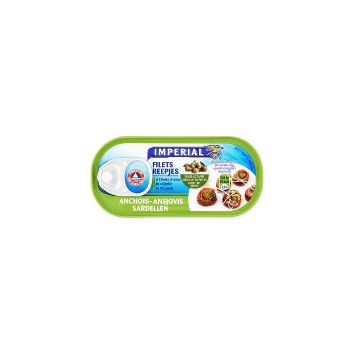 Filets Anchois Huile Olive roulés aux Câpres 46g Impérial